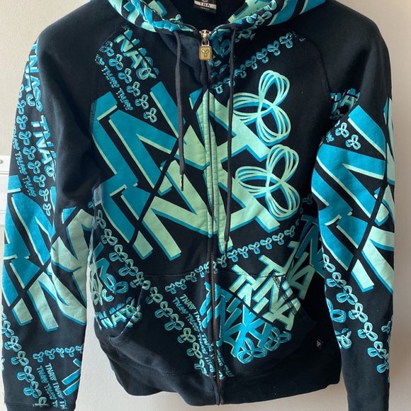 Aritzia TNA Black Multi Coloured Logo Zip Up Casual Hoodie - Picture 3 of 9